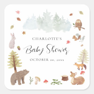Woodland Animals Autumn Herfst Baby shower Vierkante Sticker