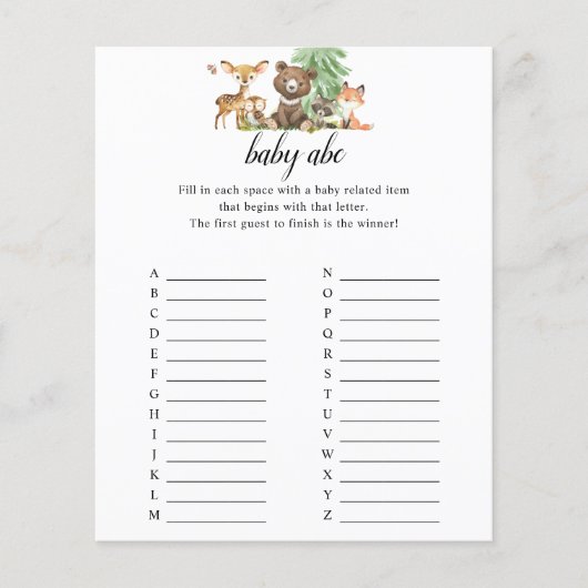 Woodland Animals Baby ABC Shower Flyer (Voorkant)