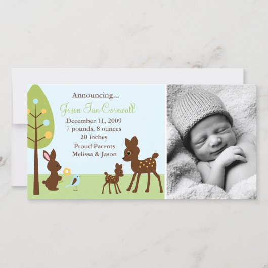 Woodland Animals Baby Birth Announements Aankondiging (Voorkant)