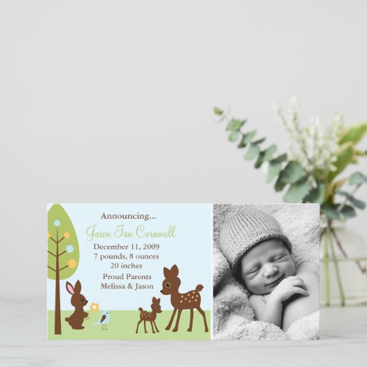 Woodland Animals Baby Birth Announements Aankondiging (Staand voorkant)