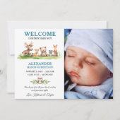 Woodland Animals Baby Boy Fotoaankondiging Kaart (Voorkant)