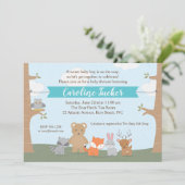 Woodland Animals Baby Boy Shower Invitation Kaart (Staand voorkant)