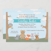 Woodland Animals Baby Boy Shower Invitation Kaart (Voorkant / Achterkant)