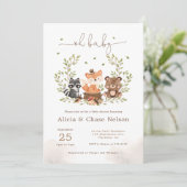 Woodland Animals Baby Boy Shower Invitation Kaart (Staand voorkant)