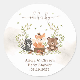 Woodland Animals Baby Boy Shower Invitation Ronde Sticker
