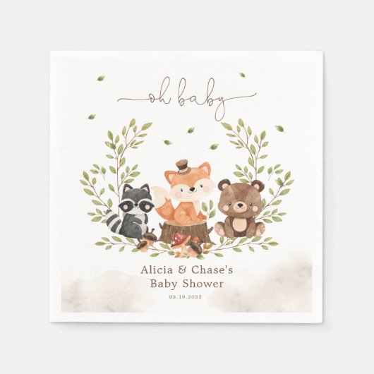 Woodland Animals Baby Boy Shower Invitation Servet (Voorkant)