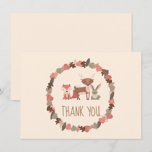 Woodland Animals Baby Dank u Bedankkaart (Voorkant / Achterkant)