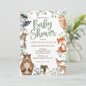 Woodland Animals Baby Douche Uitnodigingen (Staand voorkant)