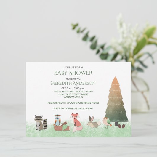 Woodland Animals Baby Douche Uitnodigingen (Staand voorkant)