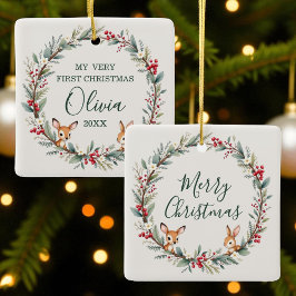 Woodland Animals Baby eerste vrolijke kerst Keramisch Ornament