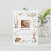 Woodland Animals Baby geboorteaankondiging foto Informatiekaartje (Staand voorkant)