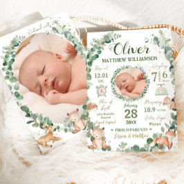 Woodland Animals Baby Geboortestatusbekendmaking