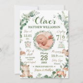 Woodland Animals Baby Geboortestatusbekendmaking (Voorkant)