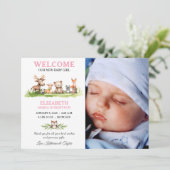 Woodland Animals Baby Girl Fotoaankondiging Kaart (Staand voorkant)