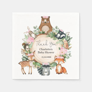  Woodland Animals Baby Girl Shower Birthday Servet