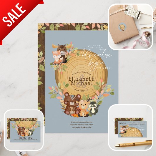 Woodland Animals Baby Jongensdouche 1e Verjaardag Flyer