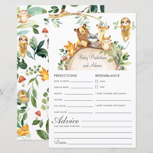 Woodland Animals Baby Predics & Advice Shower (Voorkant / Achterkant)