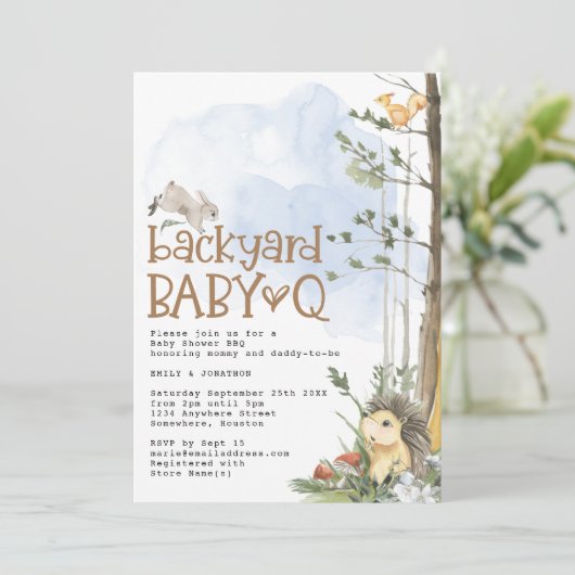 Woodland Animals Baby Q Achtertuin Baby shower Kaart (Staand voorkant)