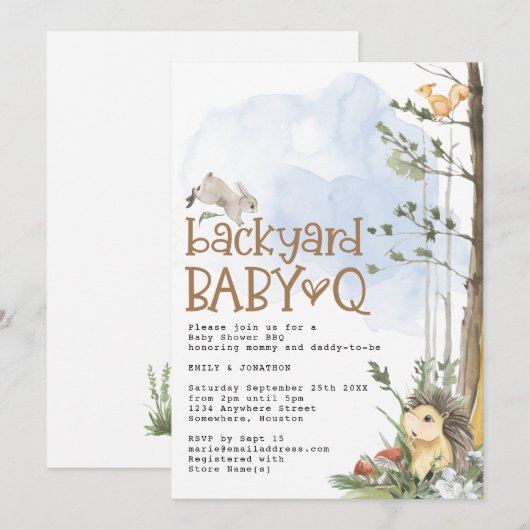 Woodland Animals Baby Q Achtertuin Baby shower Kaart (Voorkant / Achterkant)