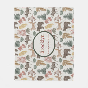 Woodland Animals Baby – Rustieke Beren, vossen, ui Fleece Deken