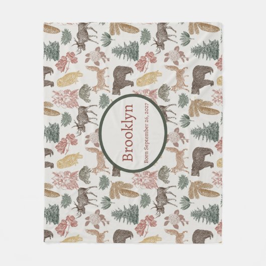 Woodland Animals Baby – Rustieke Beren, vossen, ui Fleece Deken (Voorkant)