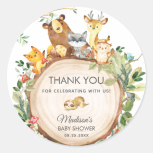 Woodland Animals Baby shower 1st Birthday Favor Ronde Sticker