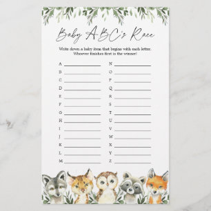 Woodland Animals Baby shower ABC's Race Game