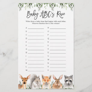 Woodland Animals Baby shower ABC's Race Game
