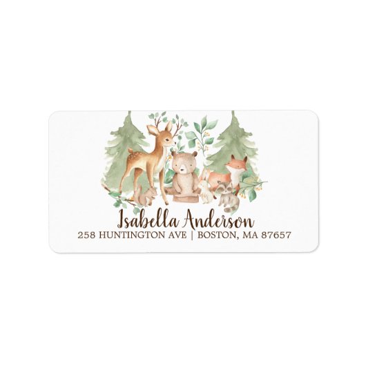 Woodland Animals Baby shower Adres Label (Voorkant)