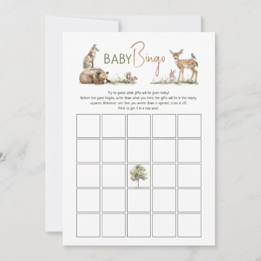 Woodland Animals Baby shower Baby Bingo Kaart (Voorkant)