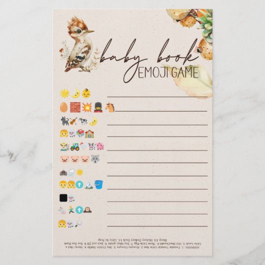 Woodland Animals Baby shower Baby Boek Emoji Spel Flyer (Voorkant)