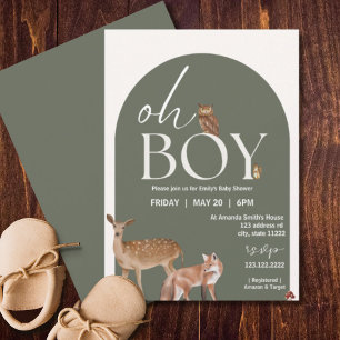 Woodland Animals Baby shower, Baby Boy Kaart