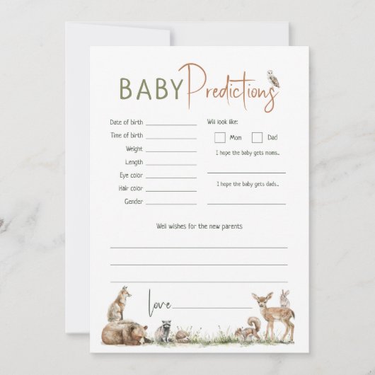 Woodland Animals Baby shower Baby Voorspellingen K Kaart (Voorkant)