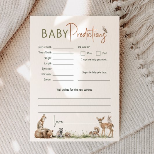 Woodland Animals Baby shower Baby Voorspellingen K Kaart