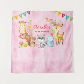 Woodland Animals Baby shower Backdrop Banner Roze Wandkleed (Voorkant)