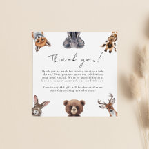 Woodland Animals baby shower bedankkaart
