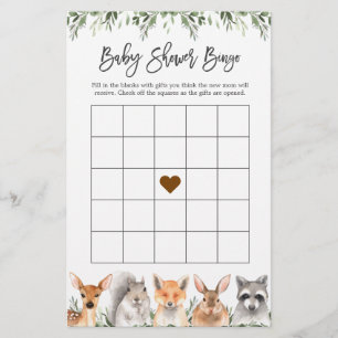 Woodland Animals Baby shower Bingo Game
