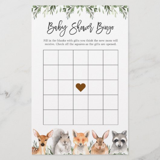 Woodland Animals Baby shower Bingo Game (Voorkant)