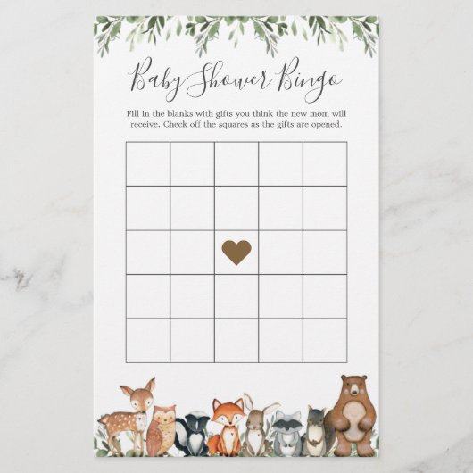 Woodland Animals Baby shower Bingo Game (Voorkant)