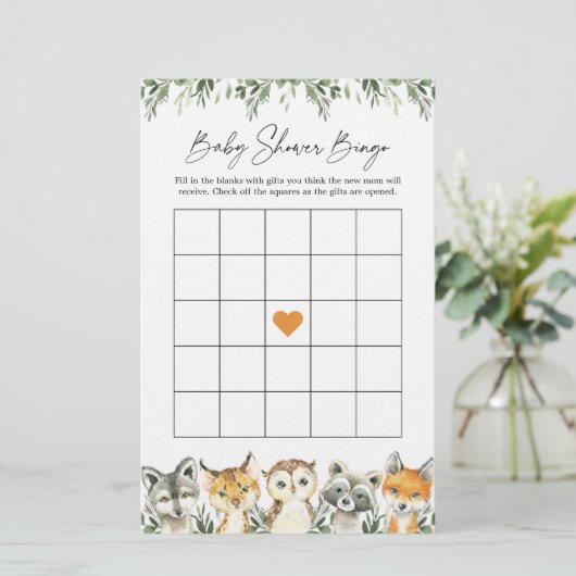 Woodland Animals Baby shower Bingo Game (Staand voorkant)