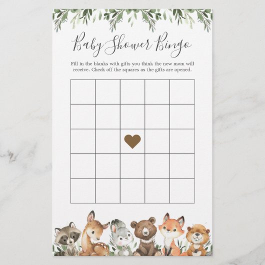 Woodland Animals Baby shower Bingo Game (Voorkant)