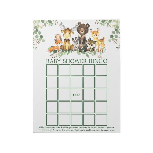 Woodland Animals Baby Shower Bingo Sheets Notitieblok (Linkerzijde)