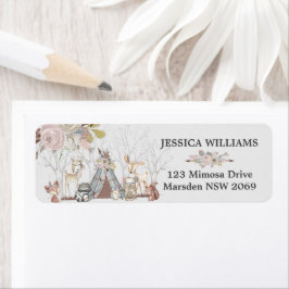 Woodland Animals Baby shower Birthday Party Floral Etiket