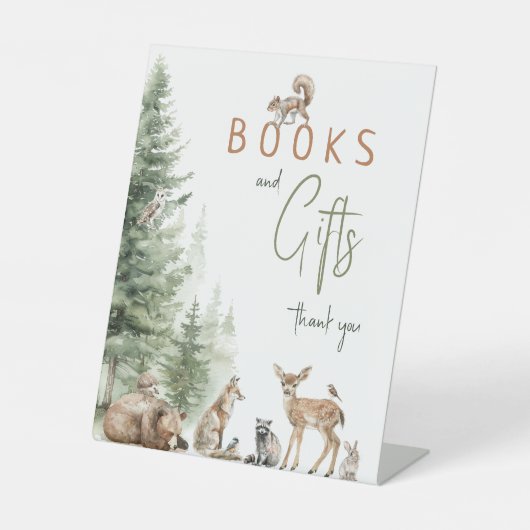 Woodland Animals Baby shower Boeken en geschenken Reclamebord Met Voetstuk (Voorkant)