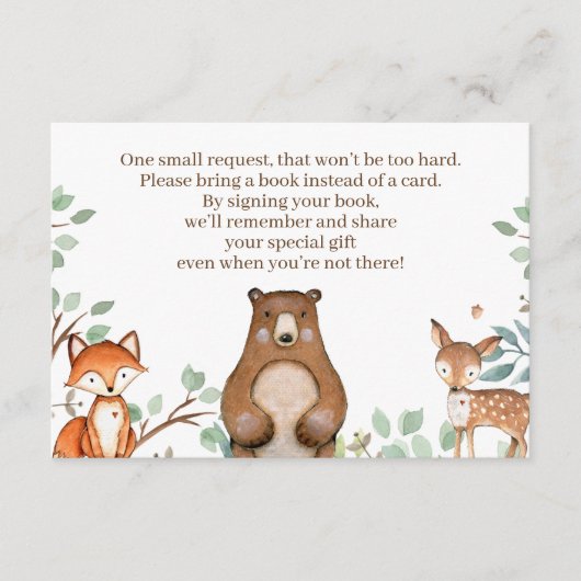 Woodland Animals Baby shower Boeken voor Baby Kaar Informatiekaartje (Voorkant)
