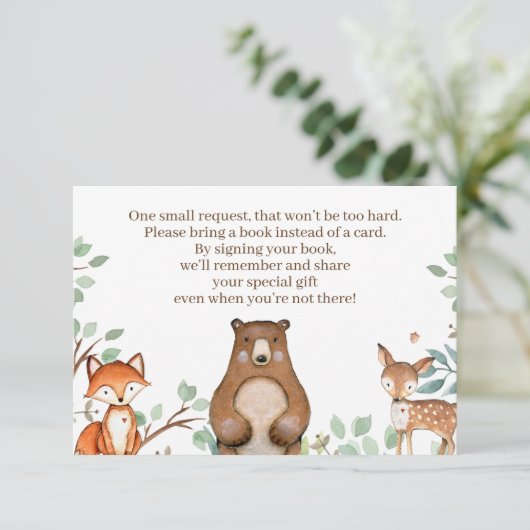 Woodland Animals Baby shower Boeken voor Baby Kaar Informatiekaartje (Staand voorkant)