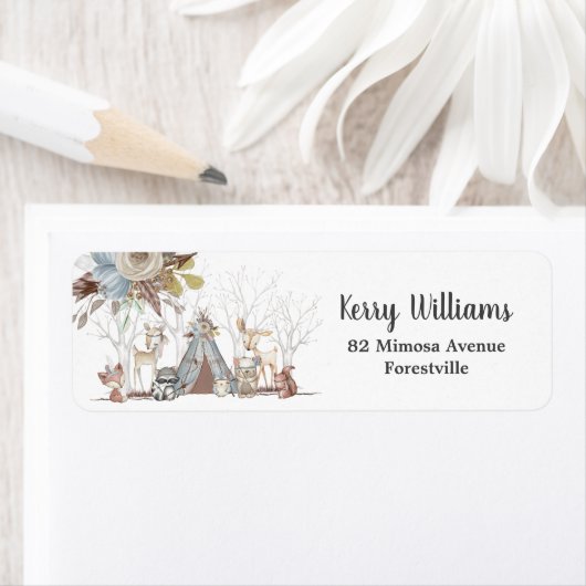 Woodland Animals Baby shower Boy Birthday Party Etiket (Insitu)