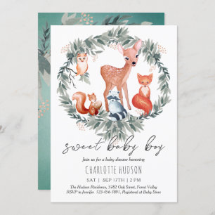 Woodland Animals Baby shower Boy Invitation Kaart