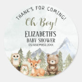 Woodland Animals Baby Shower Boy Party Ronde Sticker (Voorkant)