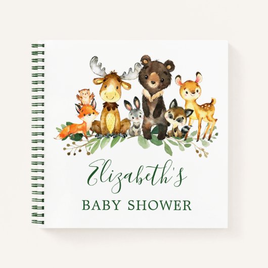 Woodland Animals Baby shower cadeau lijst groen Notitieboek (Voorkant)
